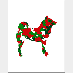 Lilly the Shiba Inu Silhouette - Christmas Camo on White Posters and Art